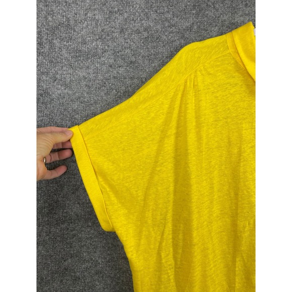 Chico's Linen Button Up Shirt Womens 4 XXL Yellow Excellent Short Sleeve Blouse - Picture 2 of 7